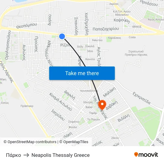 Park to Neapolis Thessaly Greece map
