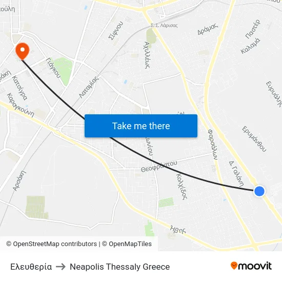 Eleftheria to Neapolis Thessaly Greece map