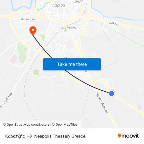 Karatzis to Neapolis Thessaly Greece map