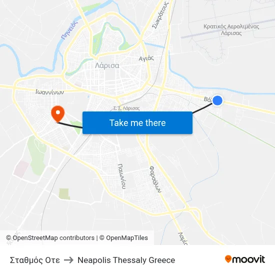OTE Station to Neapolis Thessaly Greece map