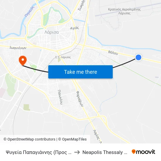Ψυγεία Παπαγιάννης (Προς Κέντρο) to Neapolis Thessaly Greece map