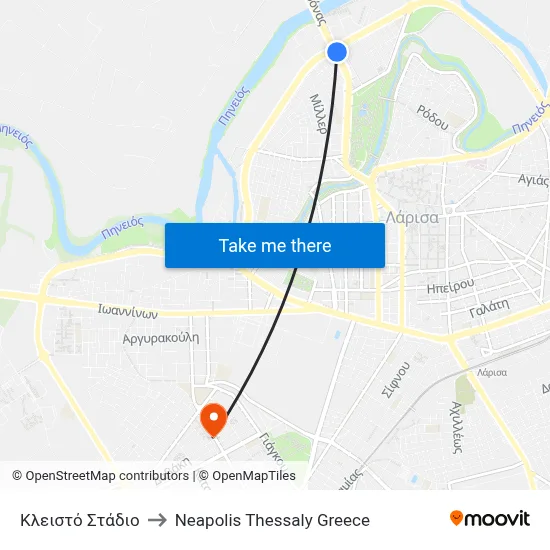 Indoor Stadium to Neapolis Thessaly Greece map