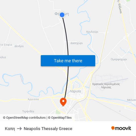 Καπη to Neapolis Thessaly Greece map