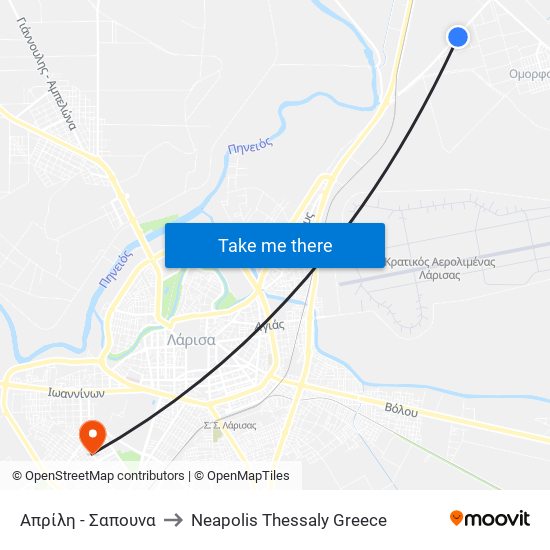 Απρίλη - Σαπουνα to Neapolis Thessaly Greece map