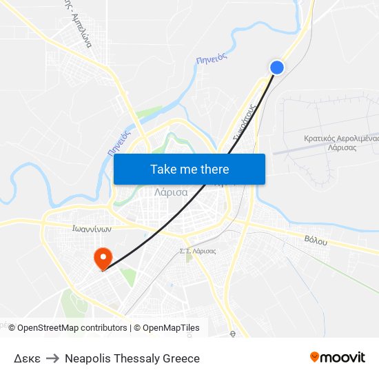 Δεκε to Neapolis Thessaly Greece map