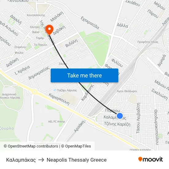 Kalampaka to Neapolis Thessaly Greece map