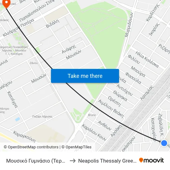 Music High School (Terminal) to Neapolis Thessaly Greece map