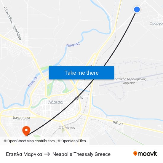 Έπιπλα Μαργκα to Neapolis Thessaly Greece map