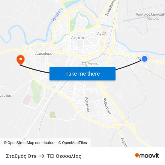 Σταθμός Οτε to TEI Θεσσαλίας map