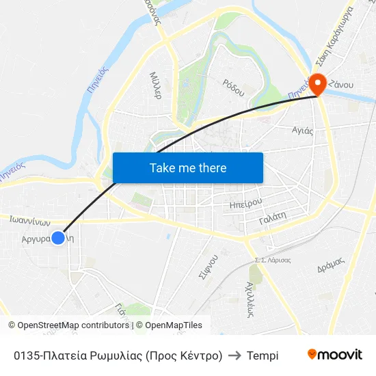 0135-Πλατεία Ρωμυλίας (Προς Κέντρο) to Tempi map