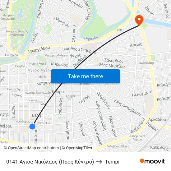0141-Αγιος Νικόλαος (Προς Κέντρο) to Tempi map