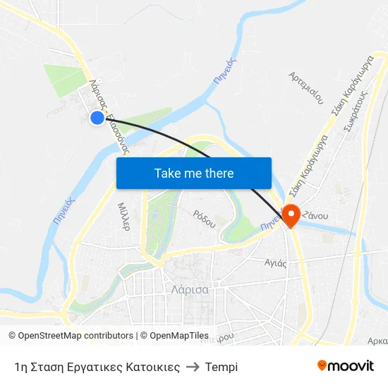 1η Σταση Εργατικες Κατοικιες to Tempi map