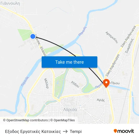 Εξοδος Εργατικές Κατοικίες to Tempi map