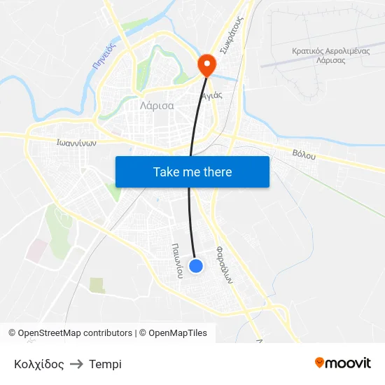 Κολχίδος to Tempi map