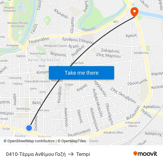 0410-Τέρμα Ανθίμου Γαζή to Tempi map