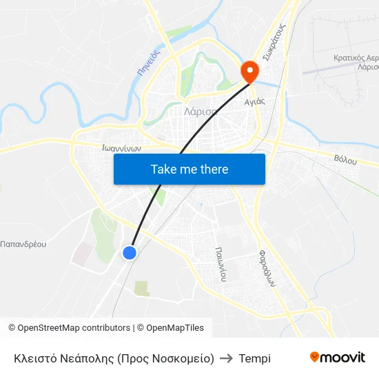 Κλειστό Νεάπολης (Προς Νοσκομείο) to Tempi map