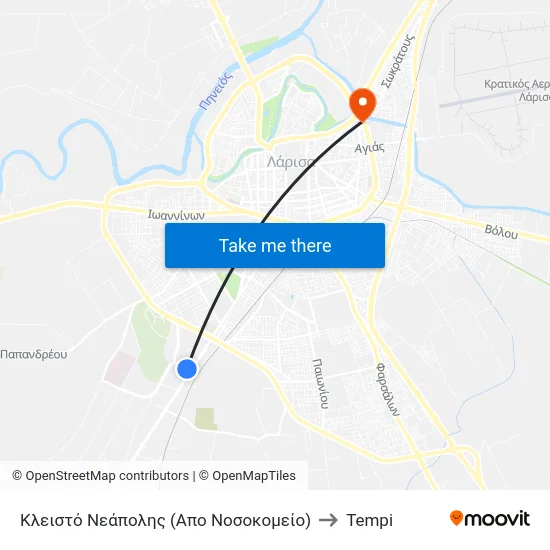 Κλειστό Νεάπολης (Απο Νοσοκομείο) to Tempi map