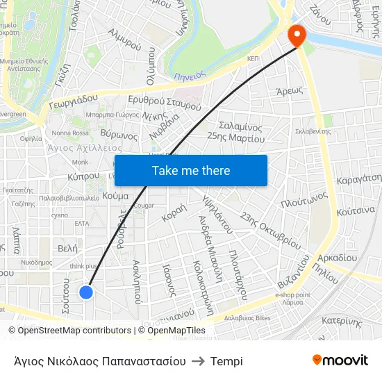 Άγιος Νικόλαος Παπαναστασίου to Tempi map
