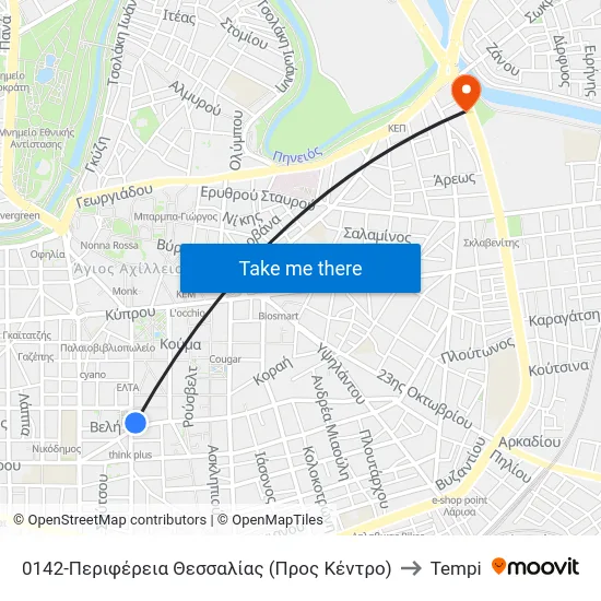 0142-Περιφέρεια Θεσσαλίας (Προς Κέντρο) to Tempi map