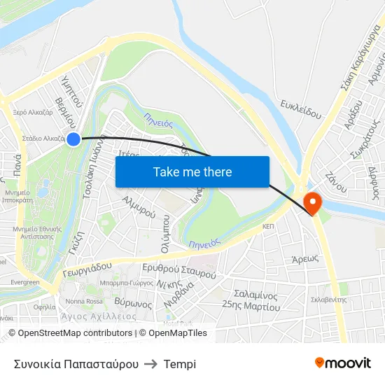 Συνοικία Παπασταύρου to Tempi map