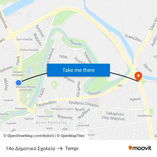 14ο Δημοτικό Σχολείο to Tempi map