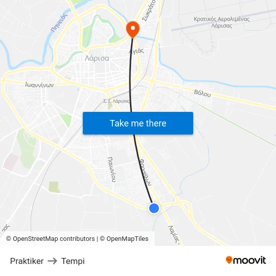 Praktiker to Tempi map