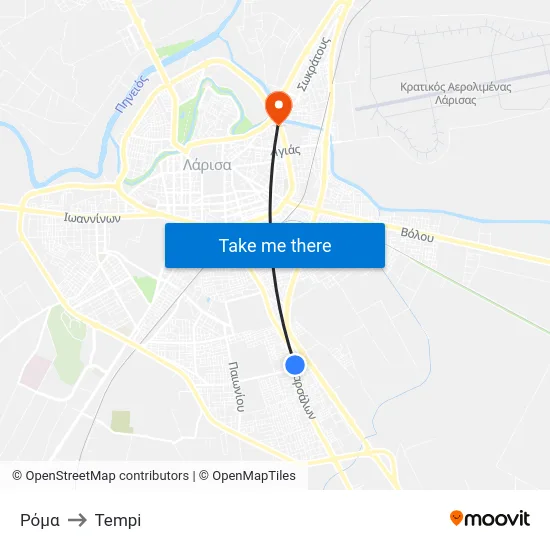 Ρόμα to Tempi map