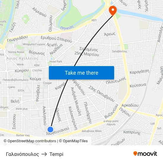 Γαλανόπουλος to Tempi map