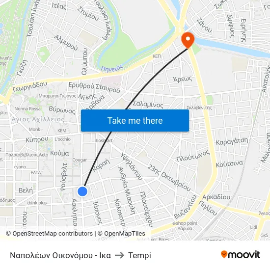 Ναπολέων Οικονόμου - Ικα to Tempi map