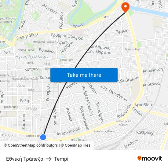 Εθνική Τράπεζα to Tempi map