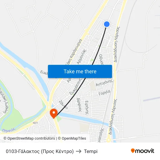 0103-Γάλακτος (Προς Κέντρο) to Tempi map