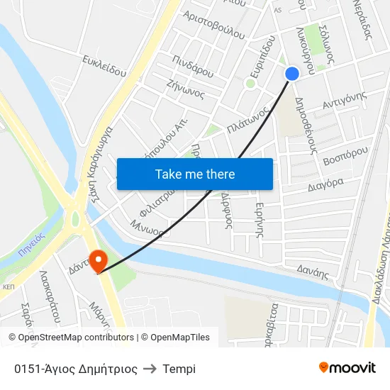 0151-Άγιος Δημήτριος to Tempi map