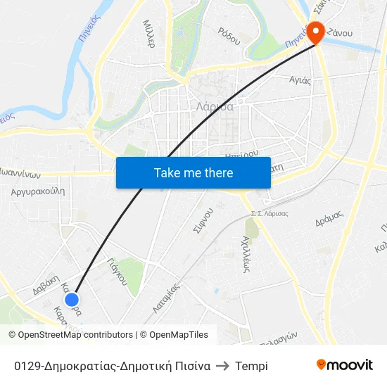 0129-Δημοκρατίας-Δημοτική Πισίνα to Tempi map