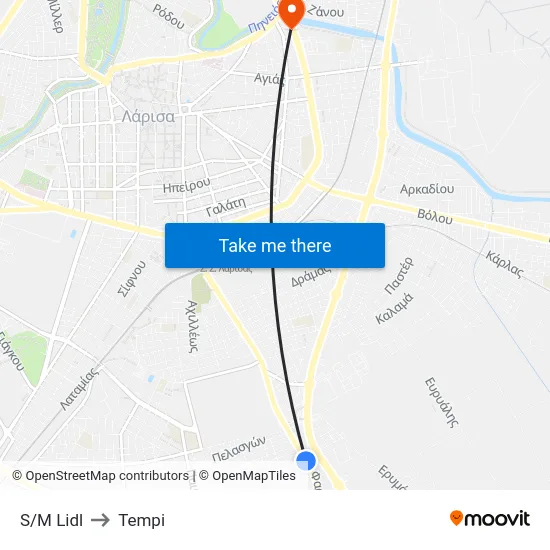 S/M Lidl to Tempi map