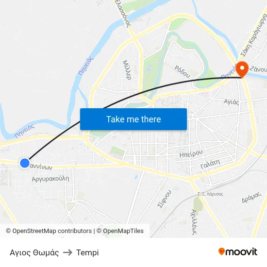 Αγιος Θωμάς to Tempi map