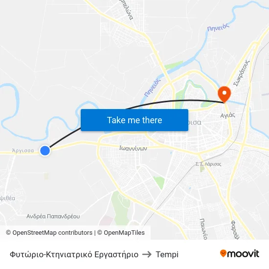 Φυτώριο-Κτηνιατρικό Εργαστήριο to Tempi map