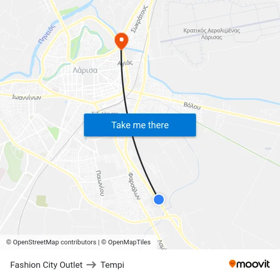 Fashion City Outlet to Tempi map