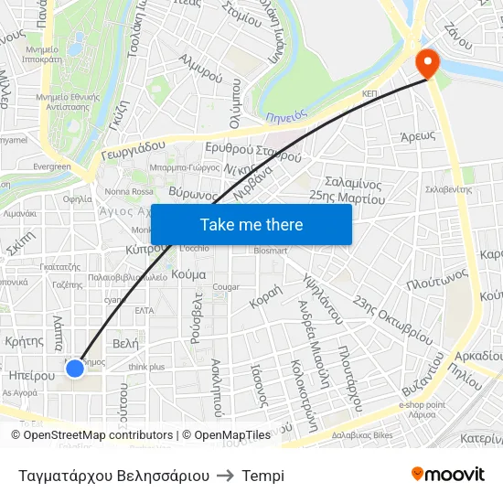 Ταγματάρχου Βελησσάριου to Tempi map