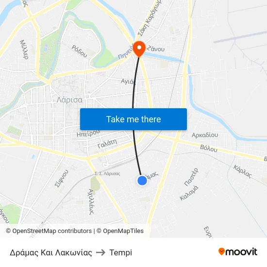 Δράμας Και Λακωνίας to Tempi map
