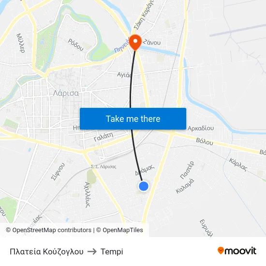Πλατεία Κούζογλου to Tempi map