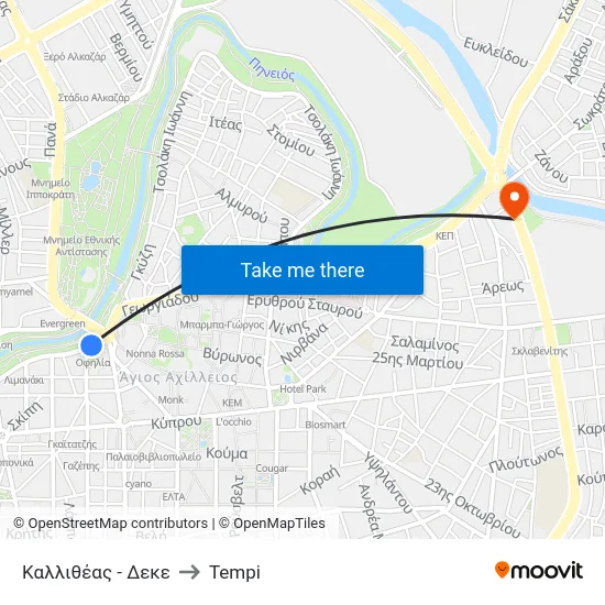 Καλλιθέας - Δεκε to Tempi map