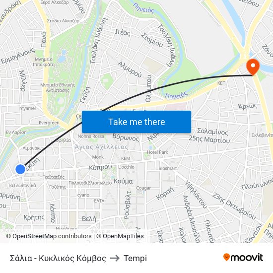 Σάλια - Κυκλικός Κόμβος to Tempi map