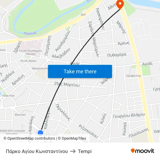Πάρκο Αγίου Κωνσταντίνου to Tempi map