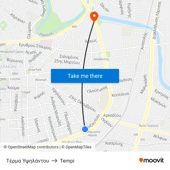 Τέρμα Υψηλάντου to Tempi map