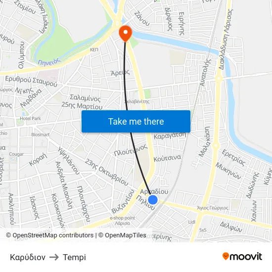 Καρύδιον to Tempi map