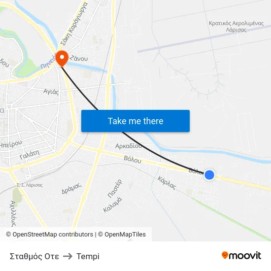 Σταθμός Οτε to Tempi map