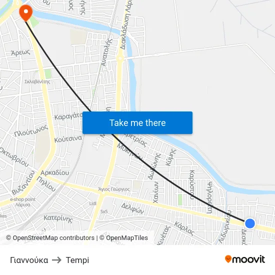 Γιαννούκα to Tempi map