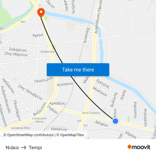 Νιάκα to Tempi map