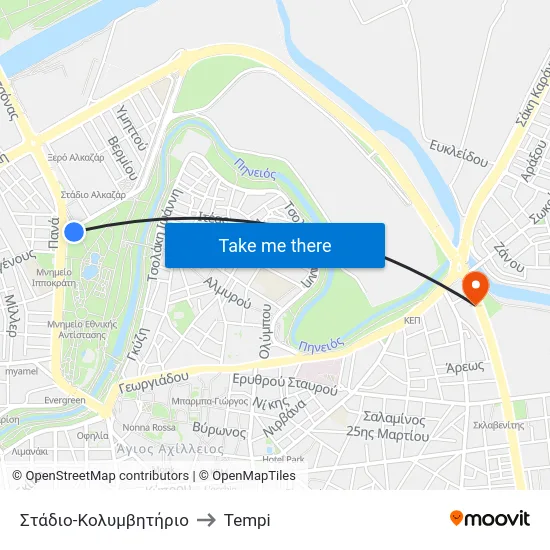 Στάδιο-Κολυμβητήριο to Tempi map
