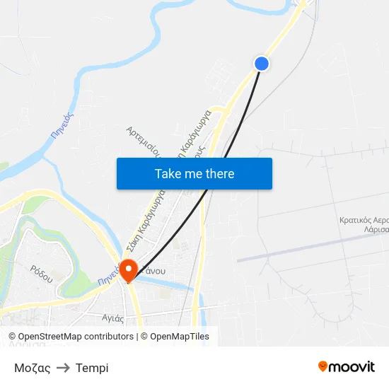 Μοζας to Tempi map
